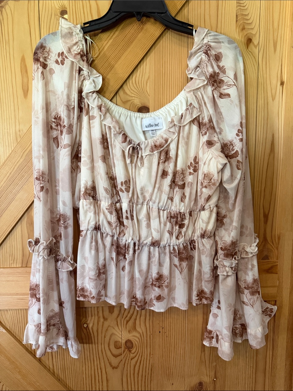 Soft Cream Floral Ruffle Peasant Blouse by Willow & Root